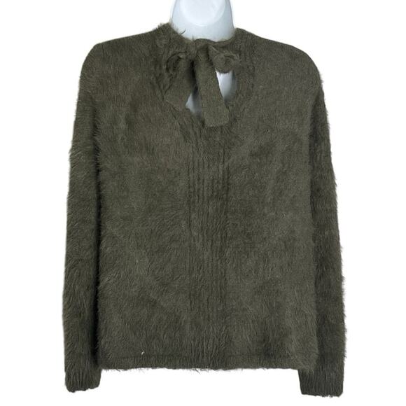 Banana Republic Pullover Sweater Size M Faux Rabbit Hair Keyhole V-Neck Green - Picture 4 of 8